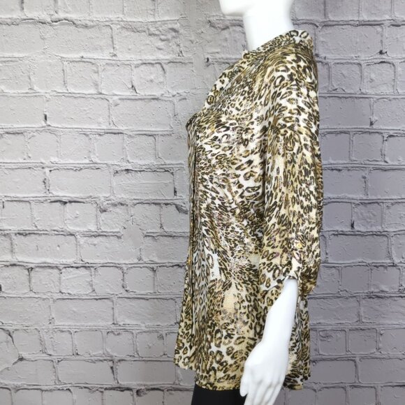 Emily Daniels Womens 1X Roll Sleeve Button-Up Animal Print Blouse - Picture 9 of 13